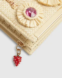 Beige Raffia Gemstone Foldout Purse