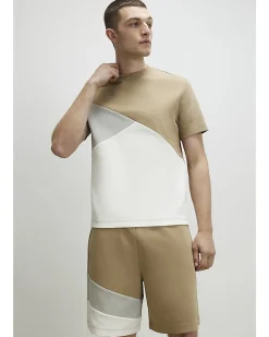 Beige Regular Fit Colour Block Shorts