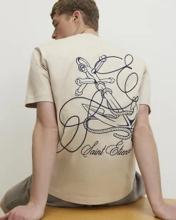 Beige Regular Fit Cotton Anchor T-Shirt