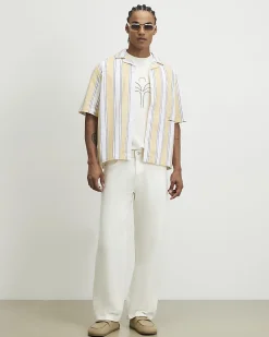 Beige Regular Fit Cotton Cutwork Palm T-Shirt