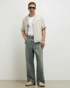 Beige Regular Fit Linen Blend Floral Shirt