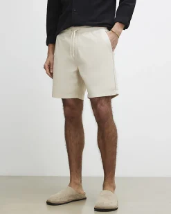 Beige Regular Fit Stretch Textured Shorts