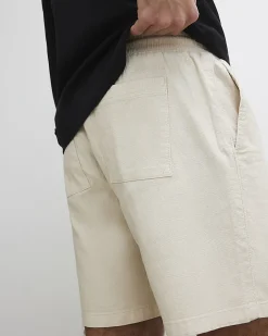 Beige Regular Fit Stretch Textured Shorts