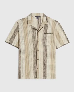 Beige Regular Fit Stripe Crochet Shirt