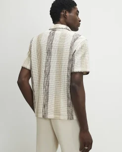 Beige Regular Fit Stripe Crochet Shirt