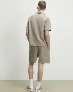 Beige Regular Fit Textured Cargo Shorts