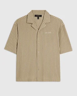 Beige Regular Fit Textured Stripe Shirt