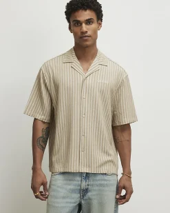 Beige Regular Fit Textured Stripe Shirt