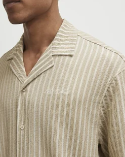 Beige Regular Fit Textured Stripe Shirt