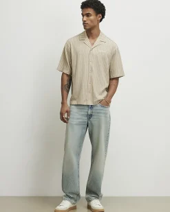 Beige Regular Fit Textured Stripe Shirt