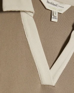 Beige Ribbed Polo Loungewear Set