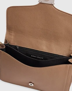 Beige RR Flap Front Shoulder Bag
