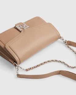 Beige RR Flap Front Shoulder Bag