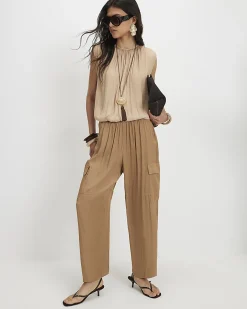 Beige Satin Cargo Trousers
