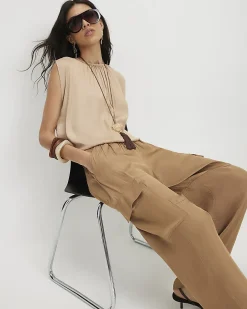 Beige Satin Cargo Trousers