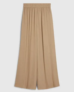 Beige Satin Elasticated Wide Leg Trousers