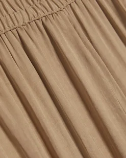 Beige Satin Elasticated Wide Leg Trousers