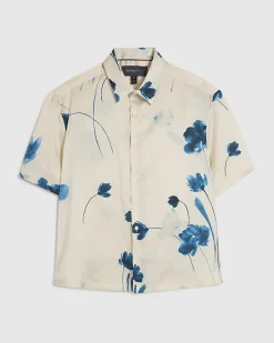 Beige Satin Floral Shirt