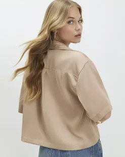 Beige Satin Polo Top