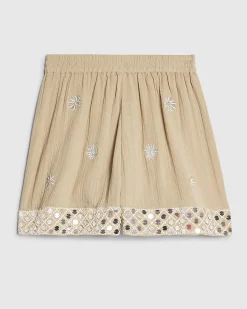 Beige Sequin Embellished Floaty Shorts