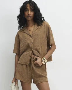 Beige Short Sleeve Textured Shirt