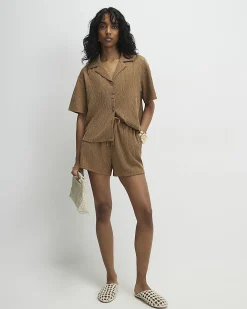 Beige Short Sleeve Textured Shirt