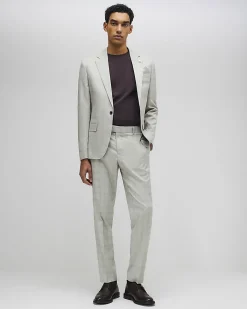 Beige Skinny Fit Stretch Check Suit Jacket
