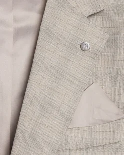 Beige Skinny Fit Stretch Check Suit Jacket