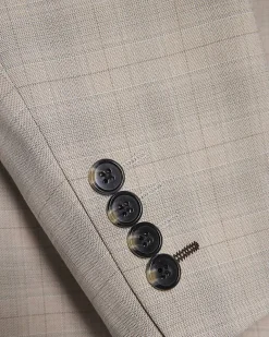 Beige Skinny Fit Stretch Check Suit Jacket