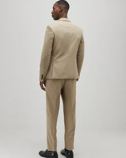 Beige Skinny Fit Textured Suit Trousers
