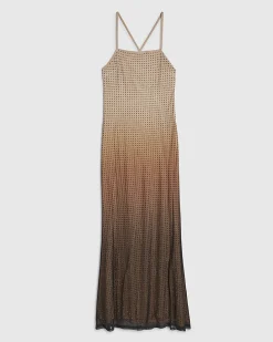Beige Sleeveless Diamante Maxi Dress