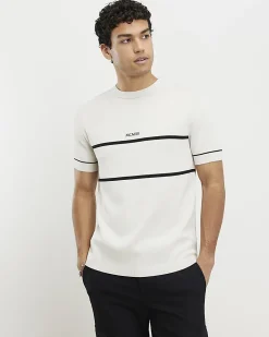 Beige Slim Fit Chest Blocked T-Shirt