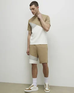 Beige Slim Fit Colour Block T-Shirt