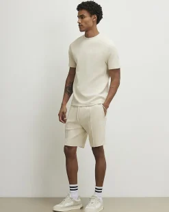 Beige Slim Fit Cotton Textured T-Shirt Set