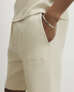 Beige Slim Fit Cotton Textured T-Shirt Set