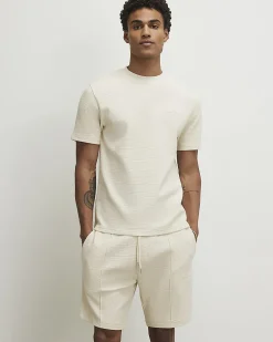 Beige Slim Fit Cotton Textured T-Shirt Set