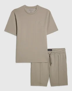 Beige Slim Fit Cotton T-Shirt And Shorts Set