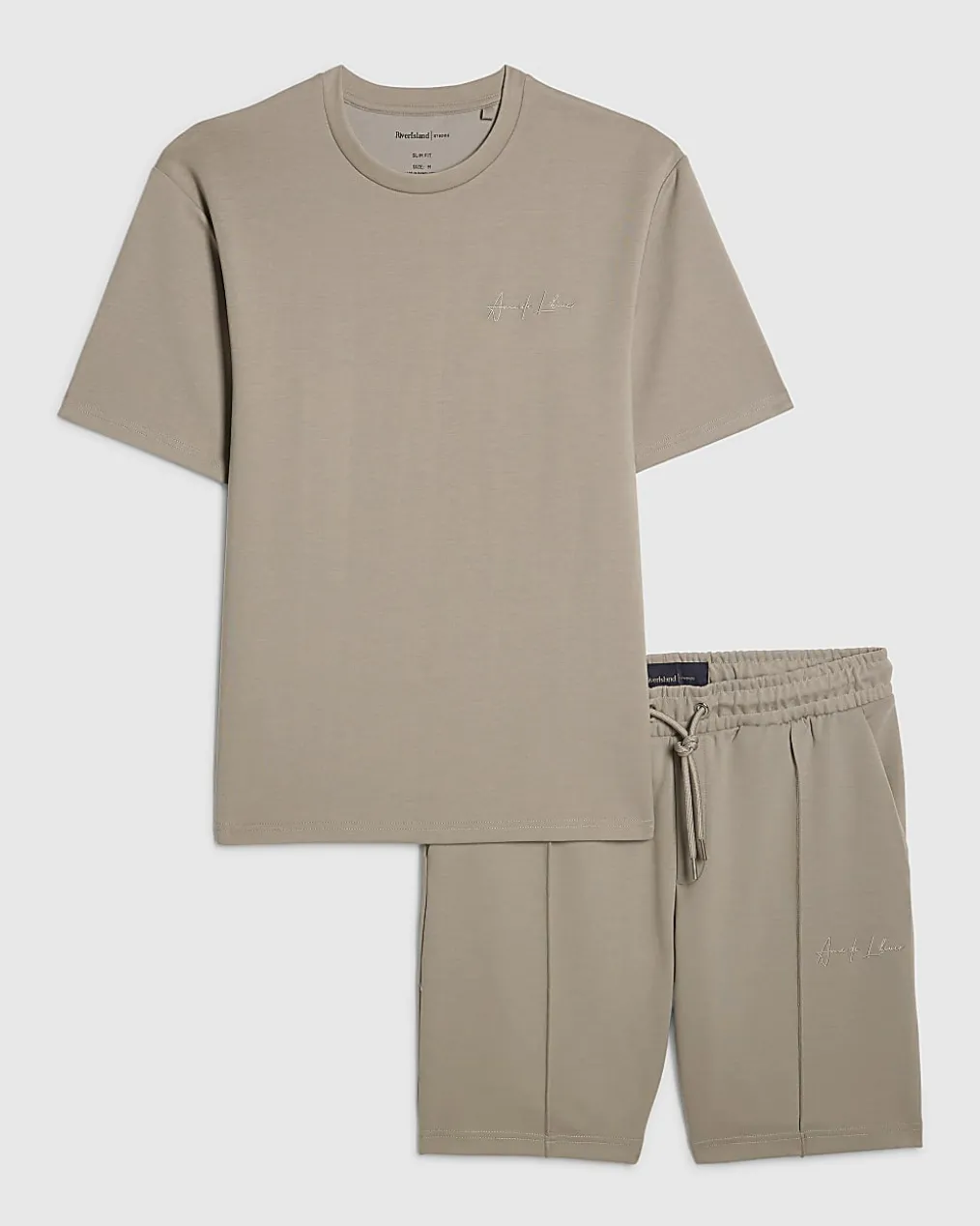 Beige Slim Fit Cotton T-Shirt And Shorts Set
