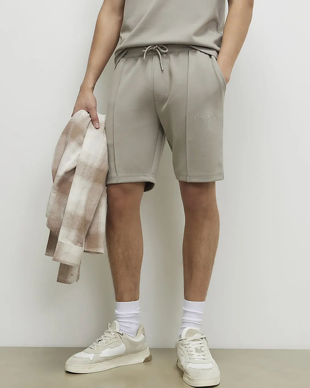 Beige Slim Fit Cotton T-Shirt And Shorts Set