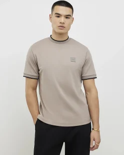 Beige Slim Fit Interlock Cotton T-Shirt