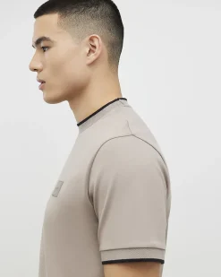 Beige Slim Fit Interlock Cotton T-Shirt