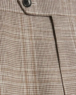 Beige Slim Fit Linen Blend Check Trousers