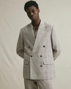Beige Slim Fit Linen Blend Check Jacket