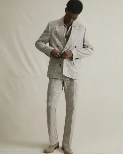 Beige Slim Fit Linen Blend Check Jacket