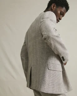 Beige Slim Fit Linen Blend Check Jacket