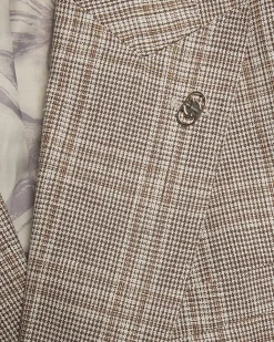 Beige Slim Fit Linen Blend Check Jacket