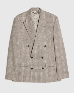 Beige Slim Fit Linen Blend Check Jacket