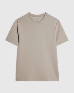 Beige Slim Fit Midweight V Neck T-Shirt