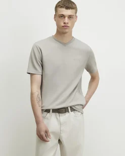 Beige Slim Fit Midweight V Neck T-Shirt