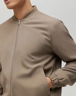 Beige Slim Fit Stretch Bomber Jacket